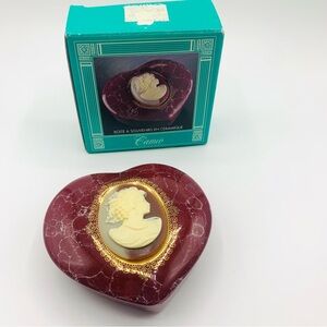 Vintage 1992 Cameo Collection Heart Ceramic Keepsake Box with Original Box
